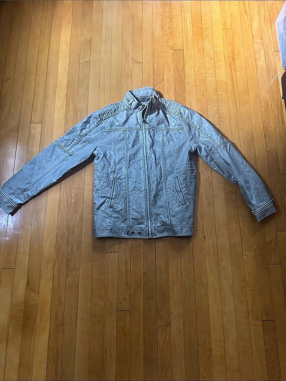 BKE Men's Grey faux leather biker/moto Jacket Size Large